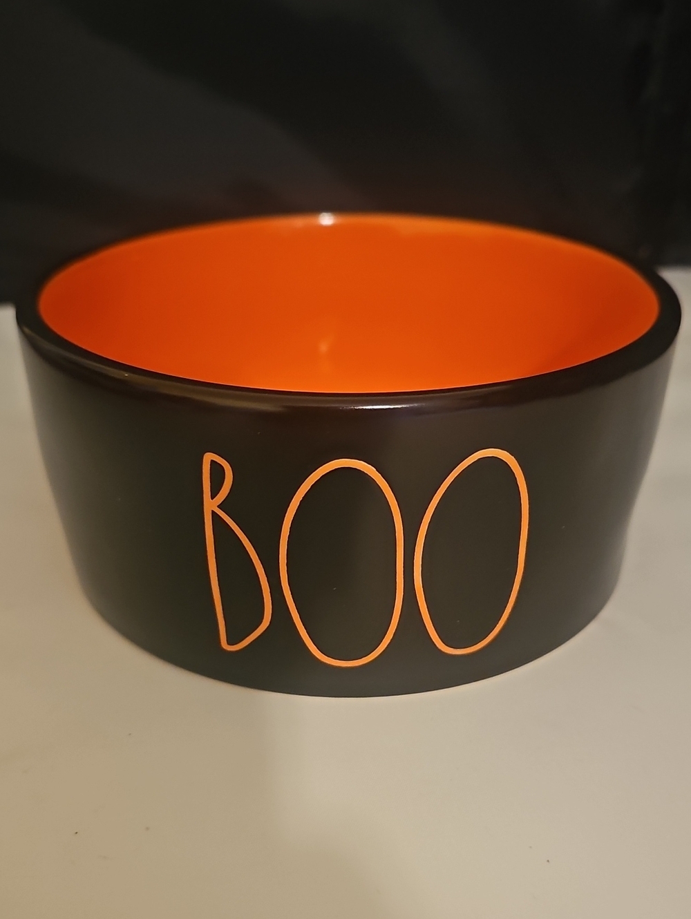 Rae Dunn BOO Halloween Pet Bowl Black Orange Ceramic Dog Cat Bowl Magenta